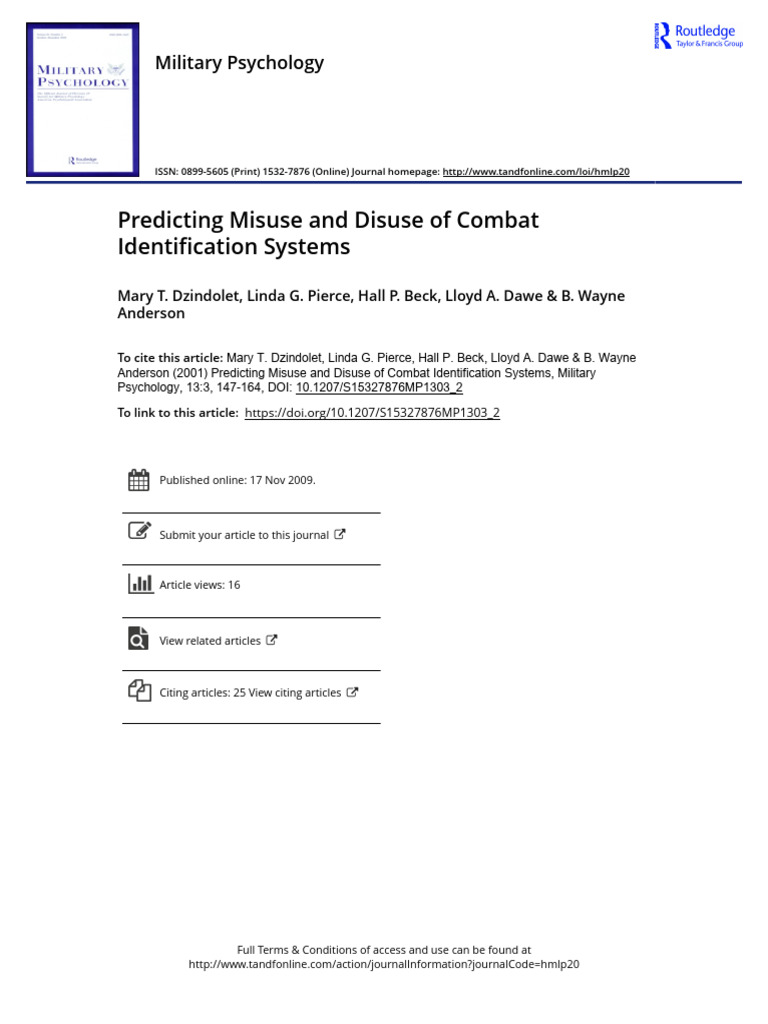 Dzindolet - 2001 - Predicting Misuse and Disuse of Combat ...
