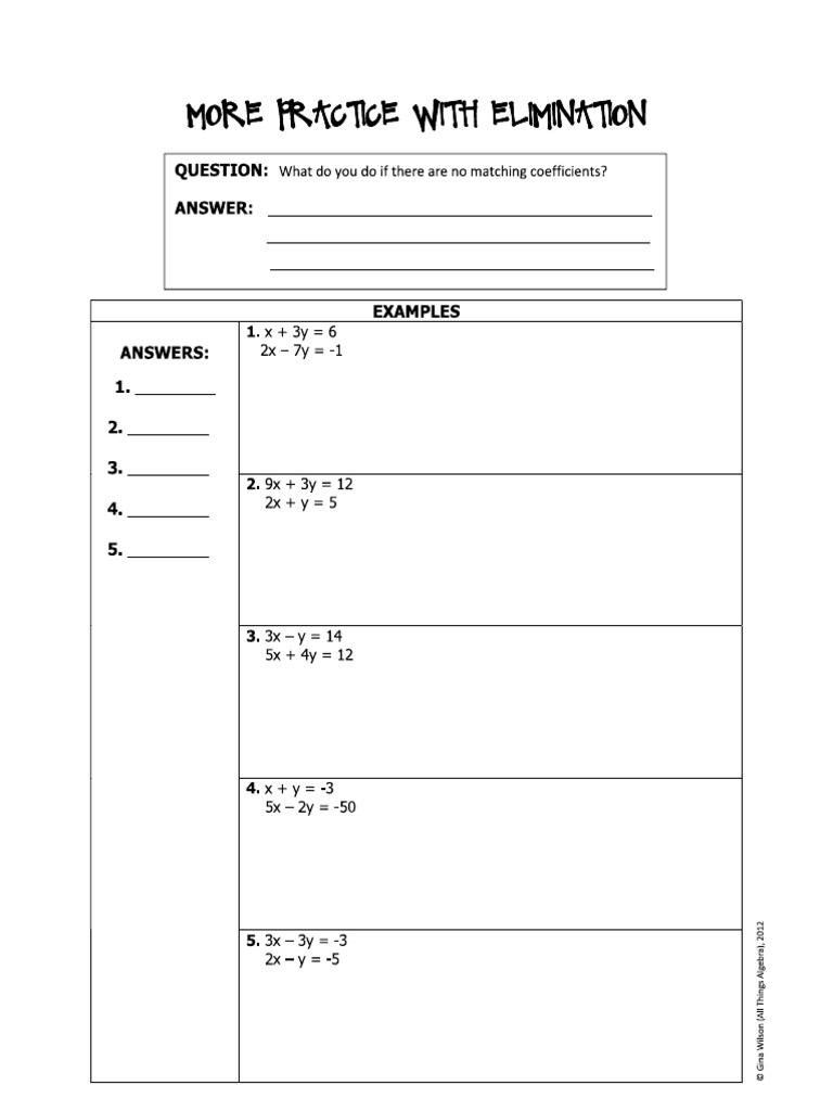 More Practice With Elimination WS | PDF