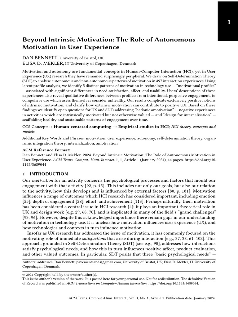 Autonomous Motivation in User Experience | PDF | Motivation | Motivational