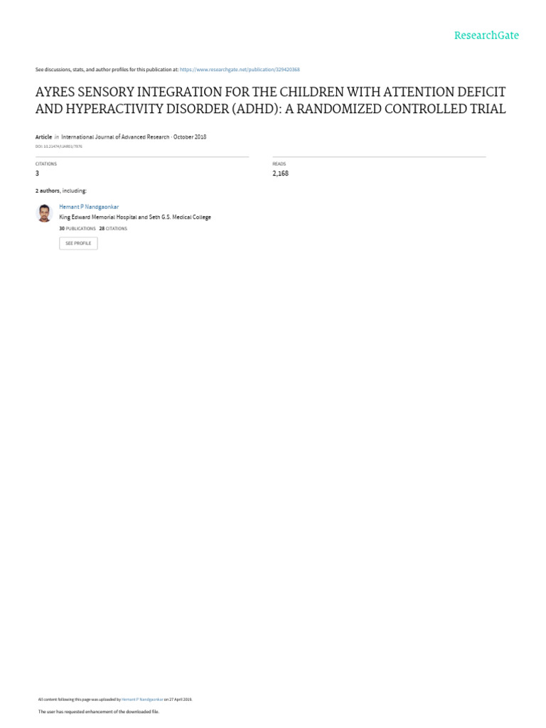 Article | PDF | Sensory Processing Disorder | Attention Deficit ...