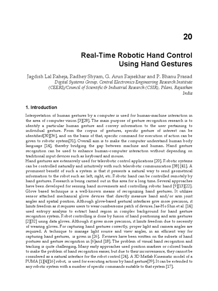 InTech-Real Time Robotic Hand Control Using Hand Gestures | PDF ...