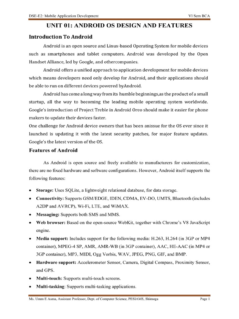 Unit 01 - Android OS Design and Features | PDF