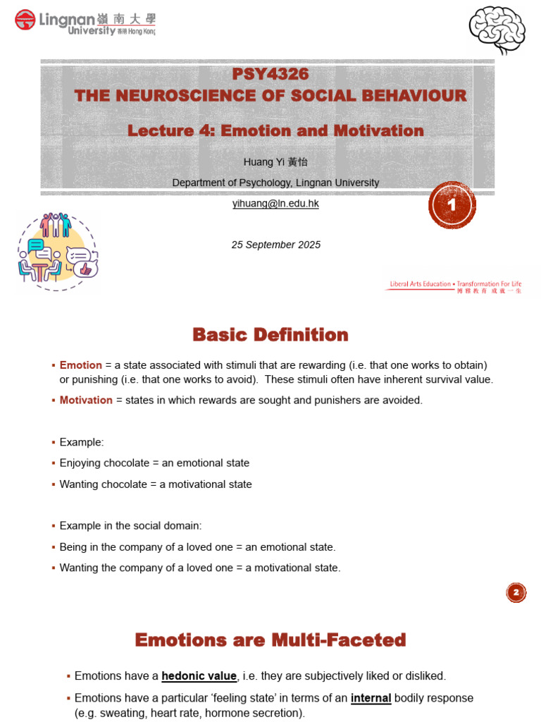 Neuroscience of Emotion & Motivation | PDF | Reward System | Striatum