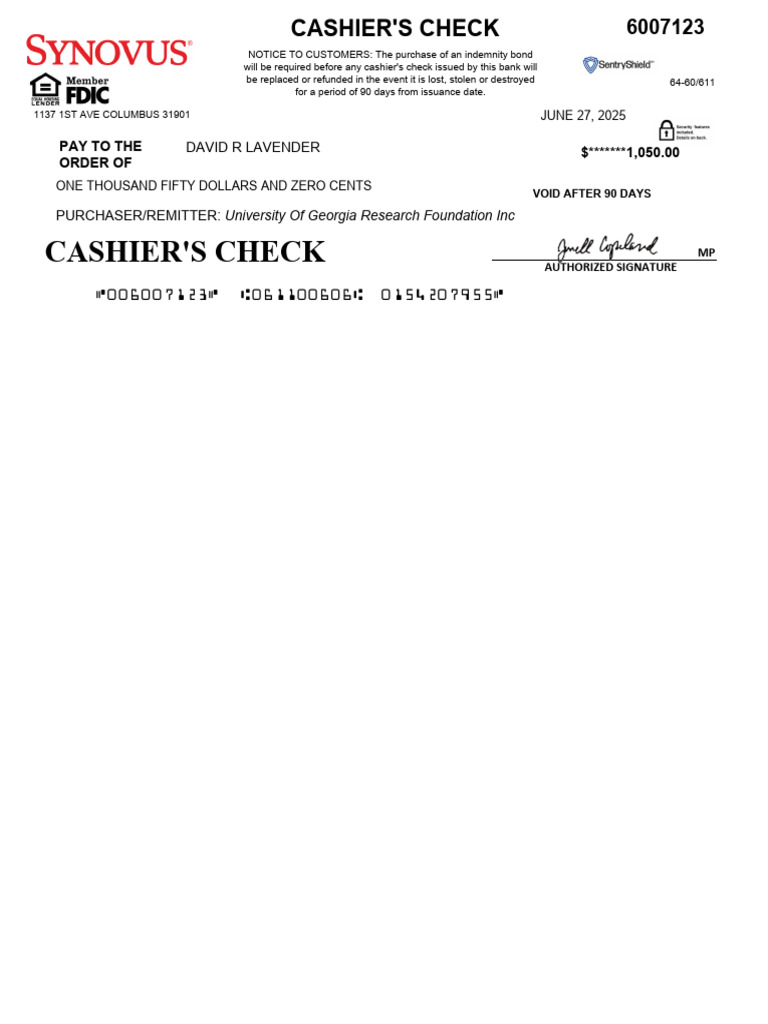 Cashier's Check Details and Indemnity Notice | PDF