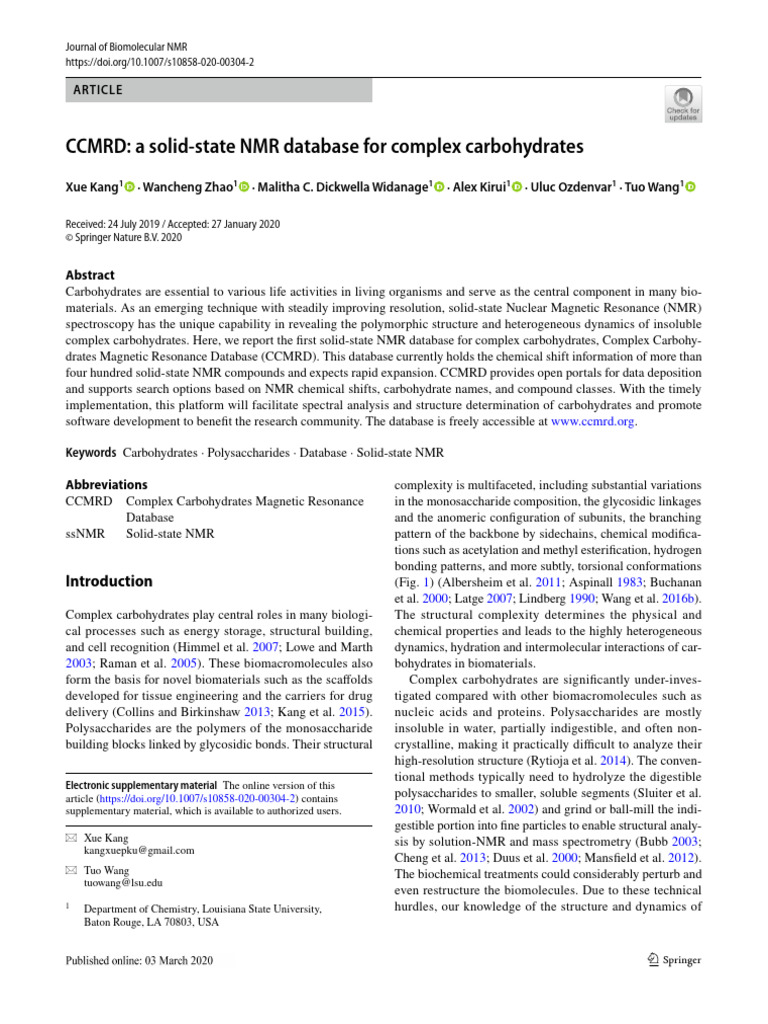 Solid-State NMR Database for Carbohydrates | PDF | Nuclear Magnetic ...