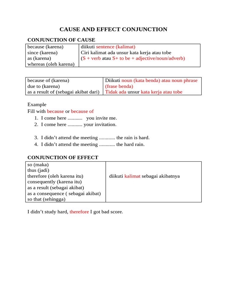 Cause and Effect Cnjunction | PDF