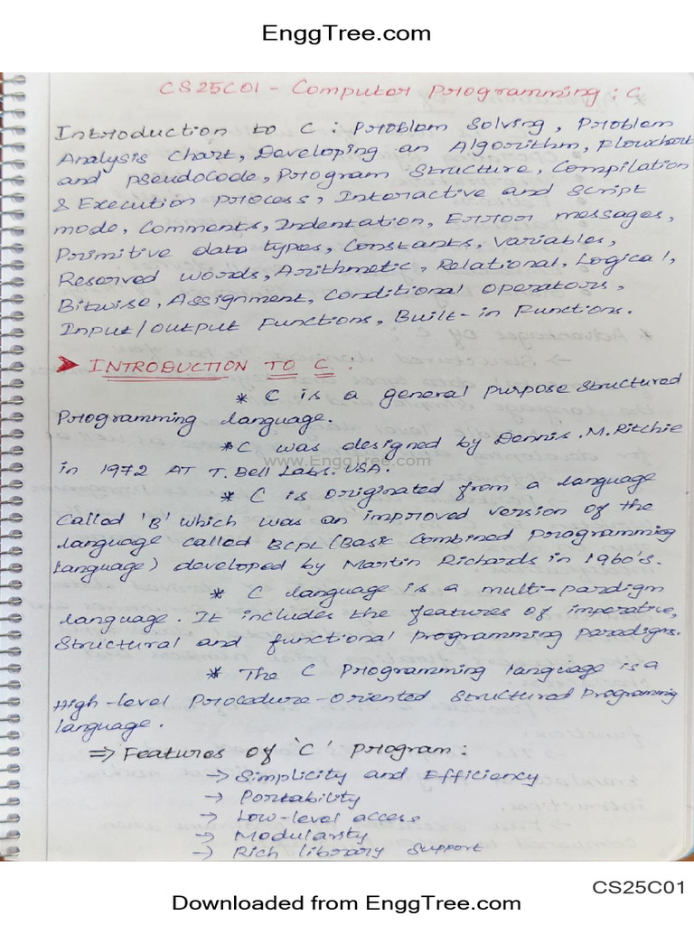 CS25C01 Computer Programming C Lecture Notes 2 | PDF
