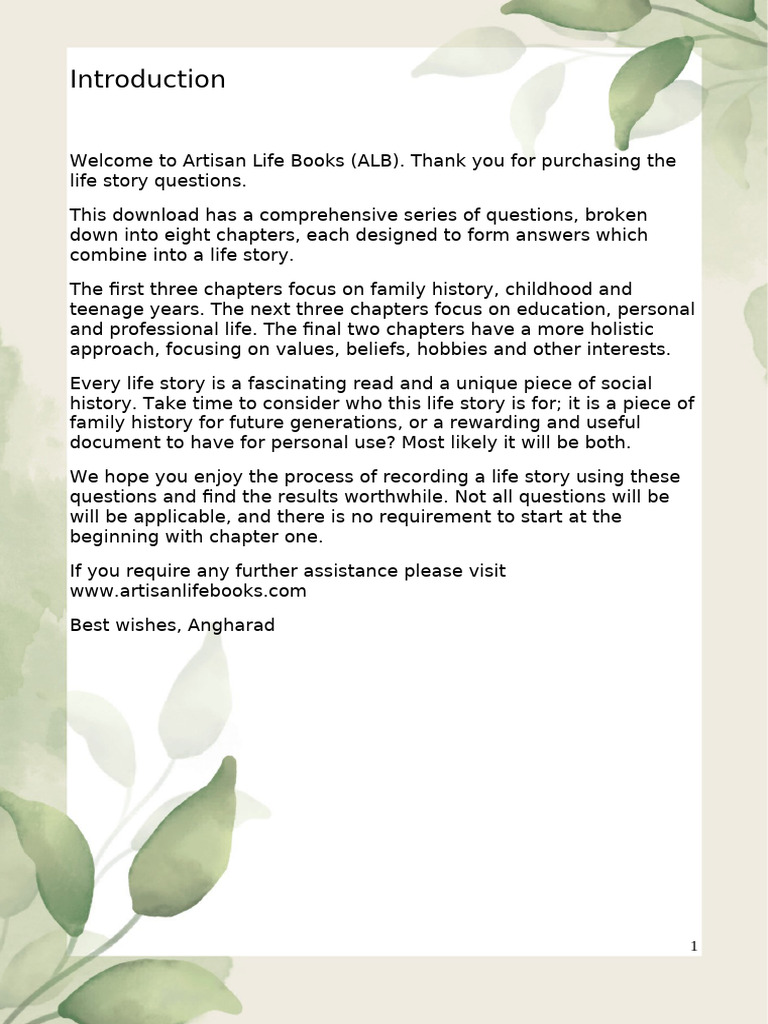 Life Story Questions for Personal Reflection | PDF | Father | Grandparent