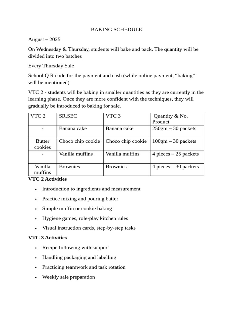 Baking Schedule | PDF | Cakes | Chocolate