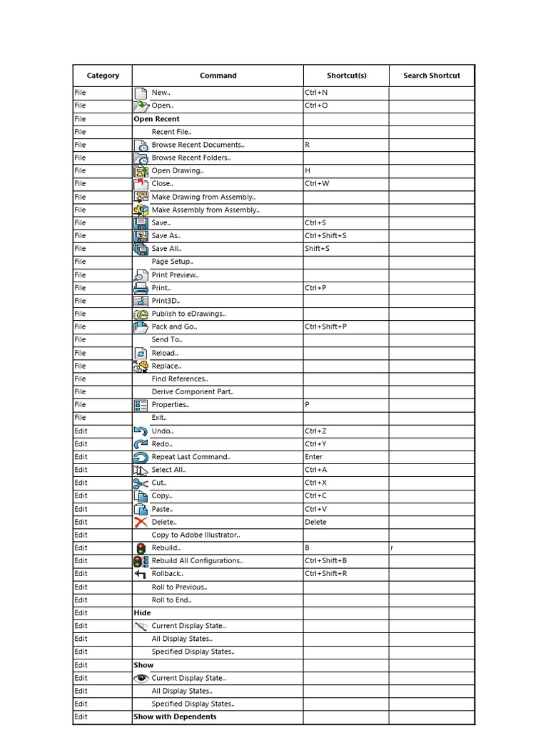 SOLIDWORKS Command Shortcuts Guide | PDF | Computer File | Ellipse