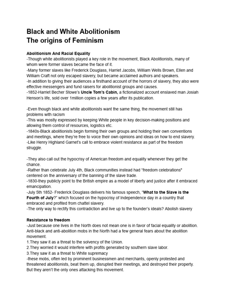 Black and White Abolitionism Overview | PDF | Abolitionism In The ...