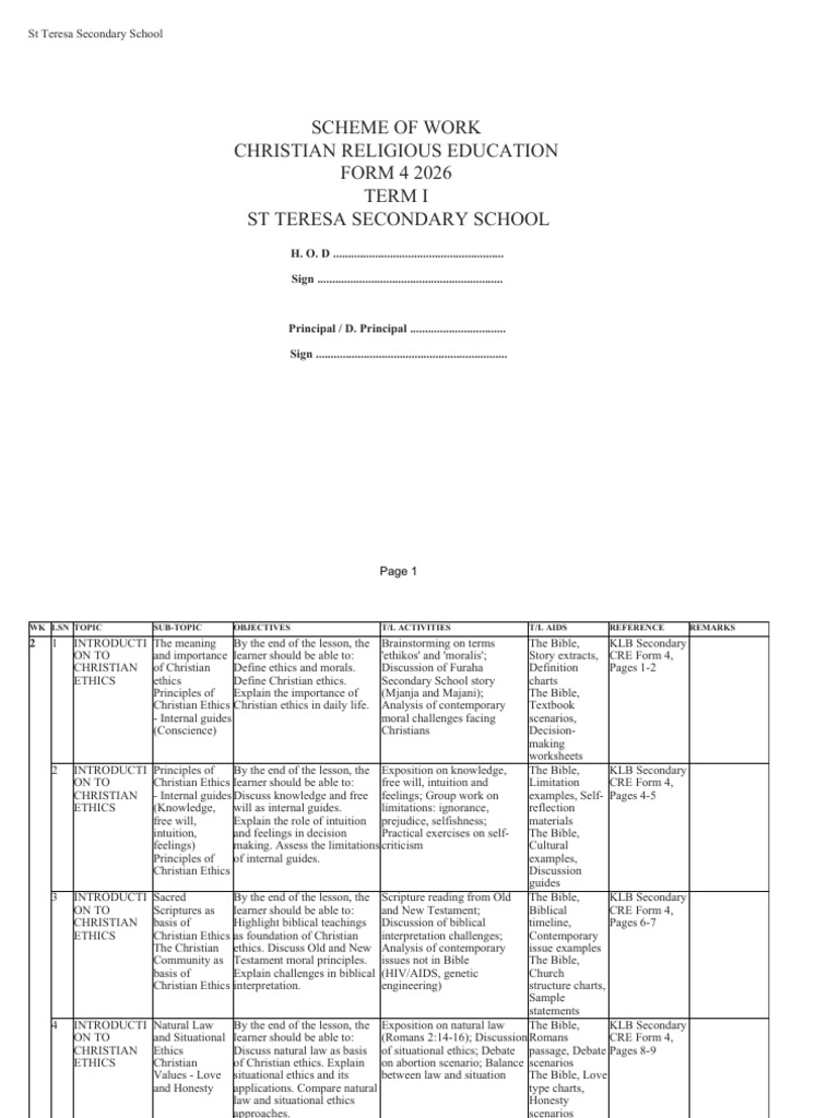 1352866 Christian Religious Education Form 4 Term-I | PDF | Marriage ...