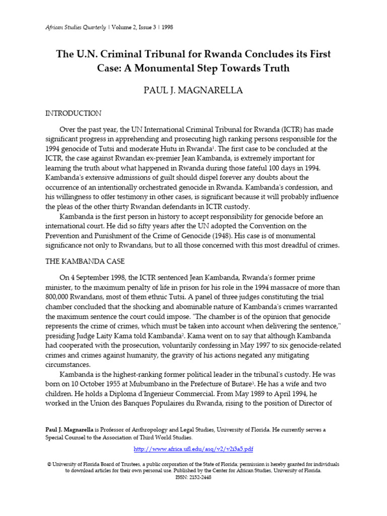 The U.N. Criminal Tribunal for Rwanda Concludes its First Case- A ...