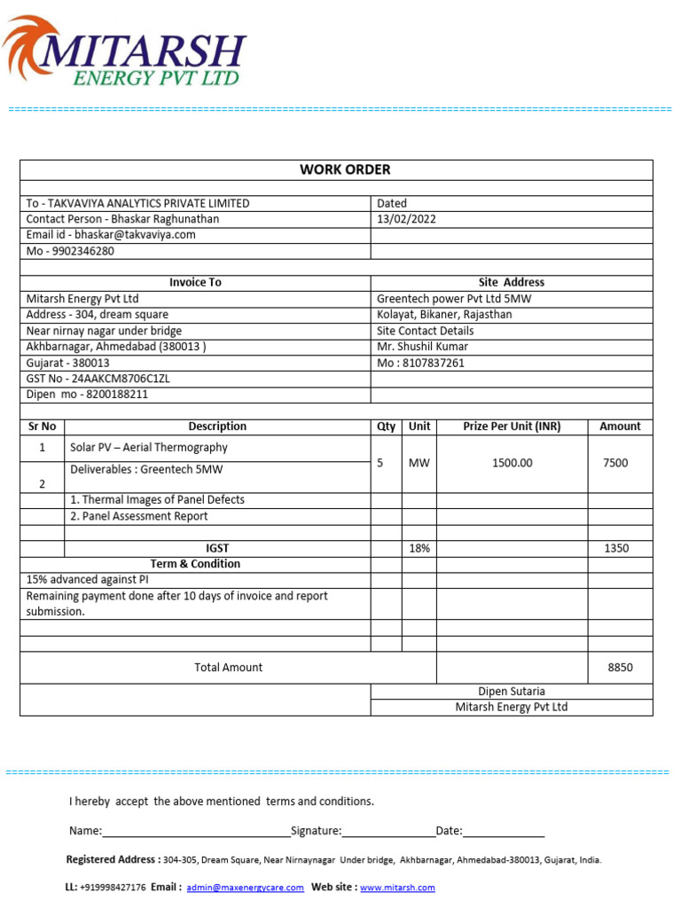 Solar PV Thermography Work Order | PDF | Solar Energy | Sustainable ...