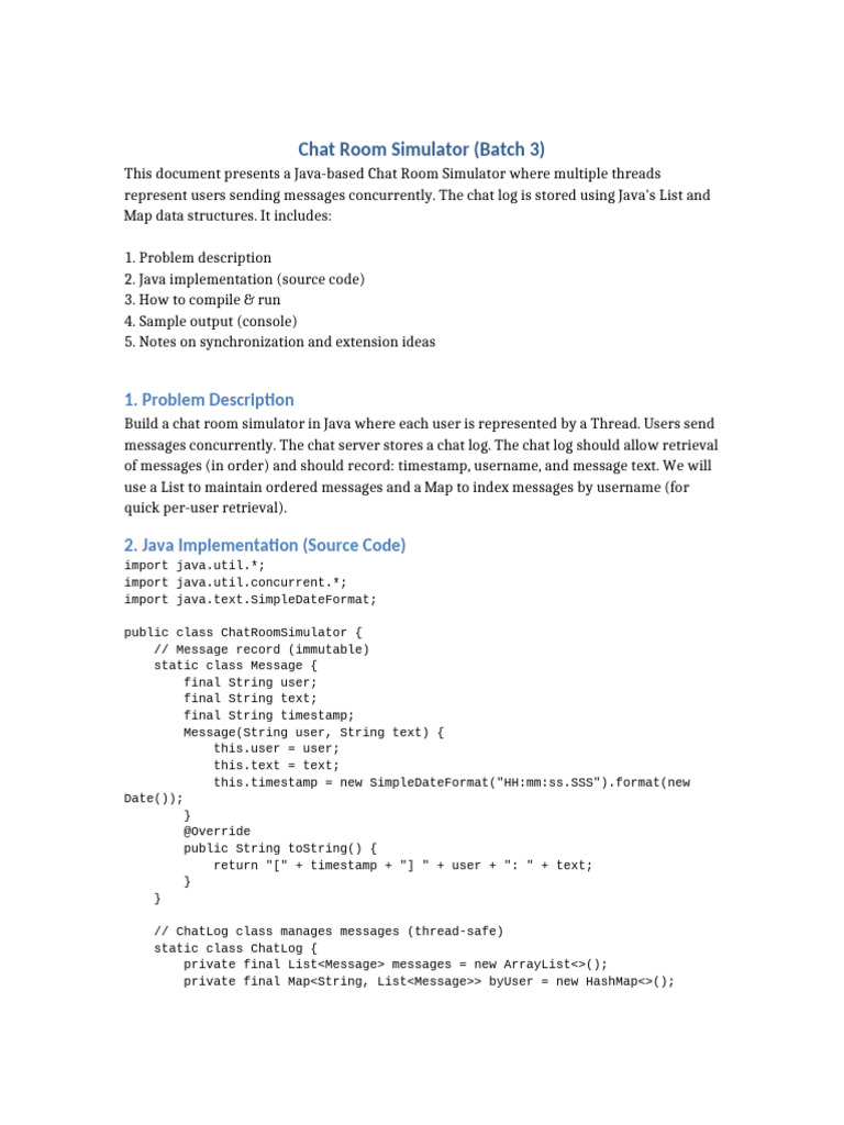 ChatRoomSimulator_Batch3 | PDF | Online Chat | Java (Programming Language)