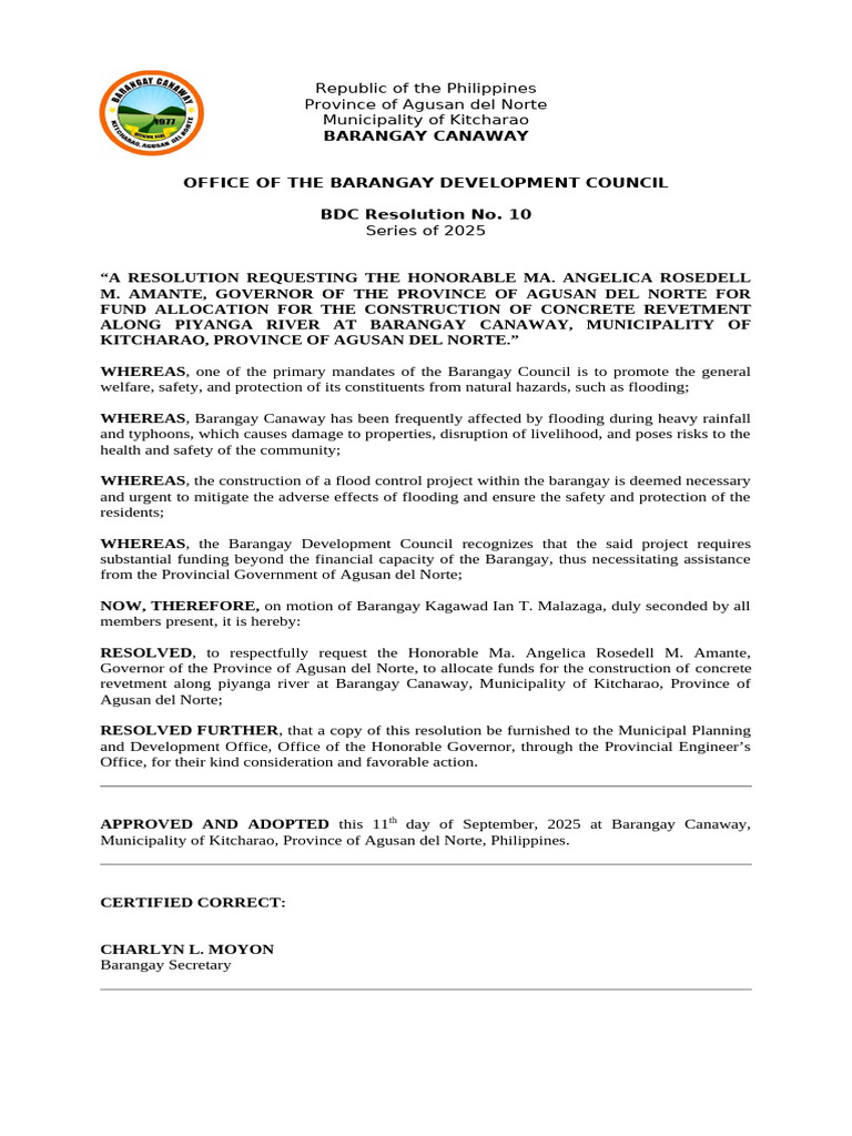 BDC Resolution No. 10 Flood Control | PDF | Natural Disasters | Natural ...