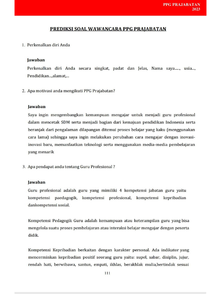 Soal Wawancara PPG | PDF