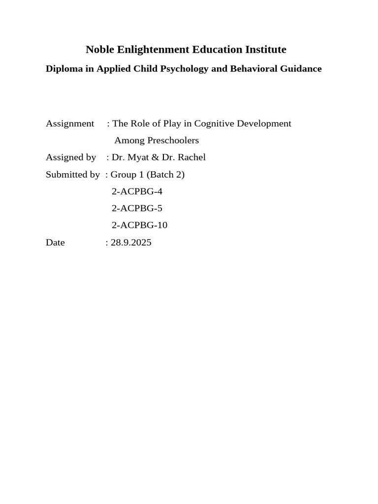 Role of Play in Preschool Cognitive Growth | PDF | Cognitive ...