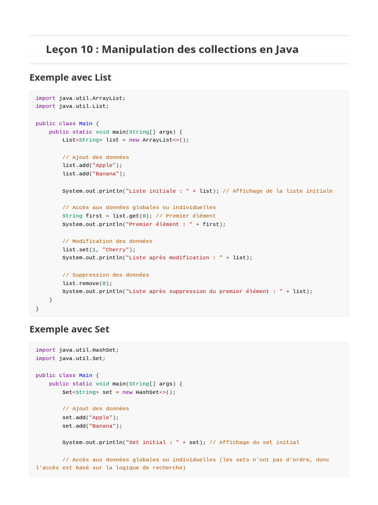 Collections Java : List, Set, Map, Array | PDF | Java (Langage de ...