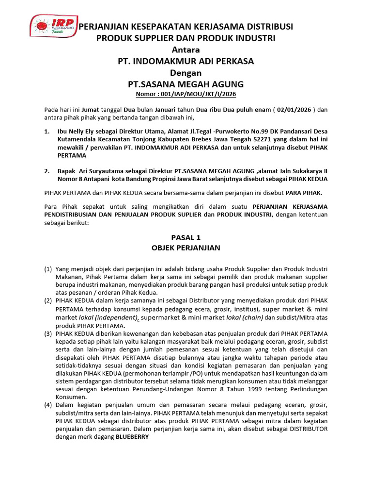 Kerjasama Distribusi Produk Makanan | PDF