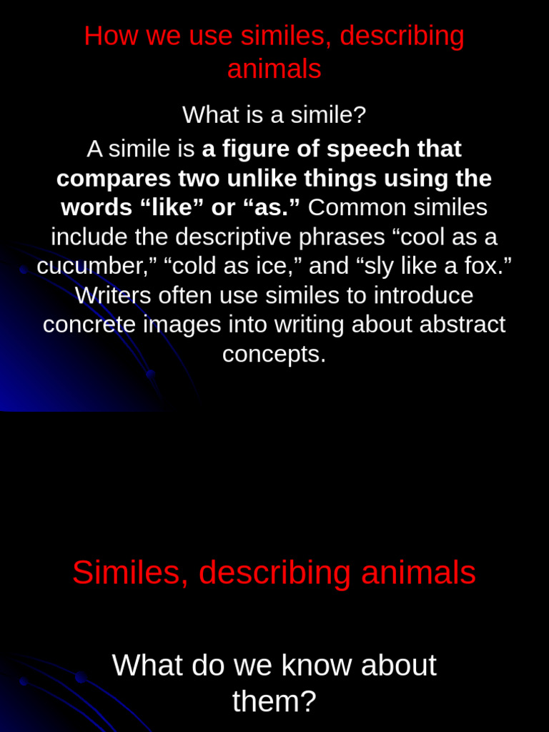 Using Similes to Describe Animals | PDF