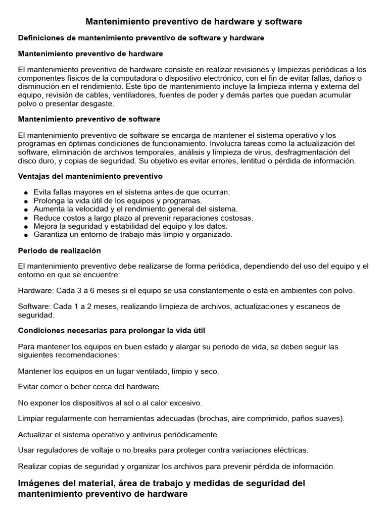 Mantenimiento Preventivo de Hardware y Software | PDF | Hardware de la ...