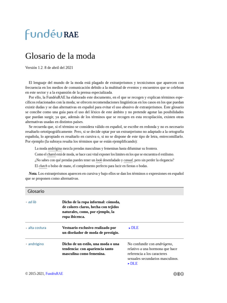 Glosario de términos de moda RAE | PDF | Ropa | Labor de retazos