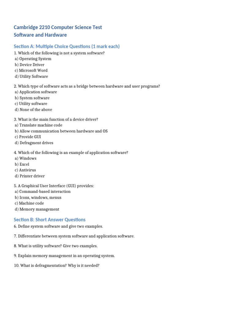 Cambridge 2210 Computer Science Test | PDF