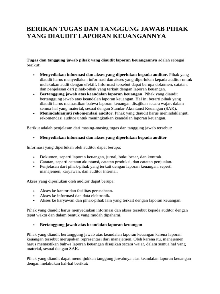 Tanggung Jawab Pihak Diaudit Laporan Keuangan | PDF