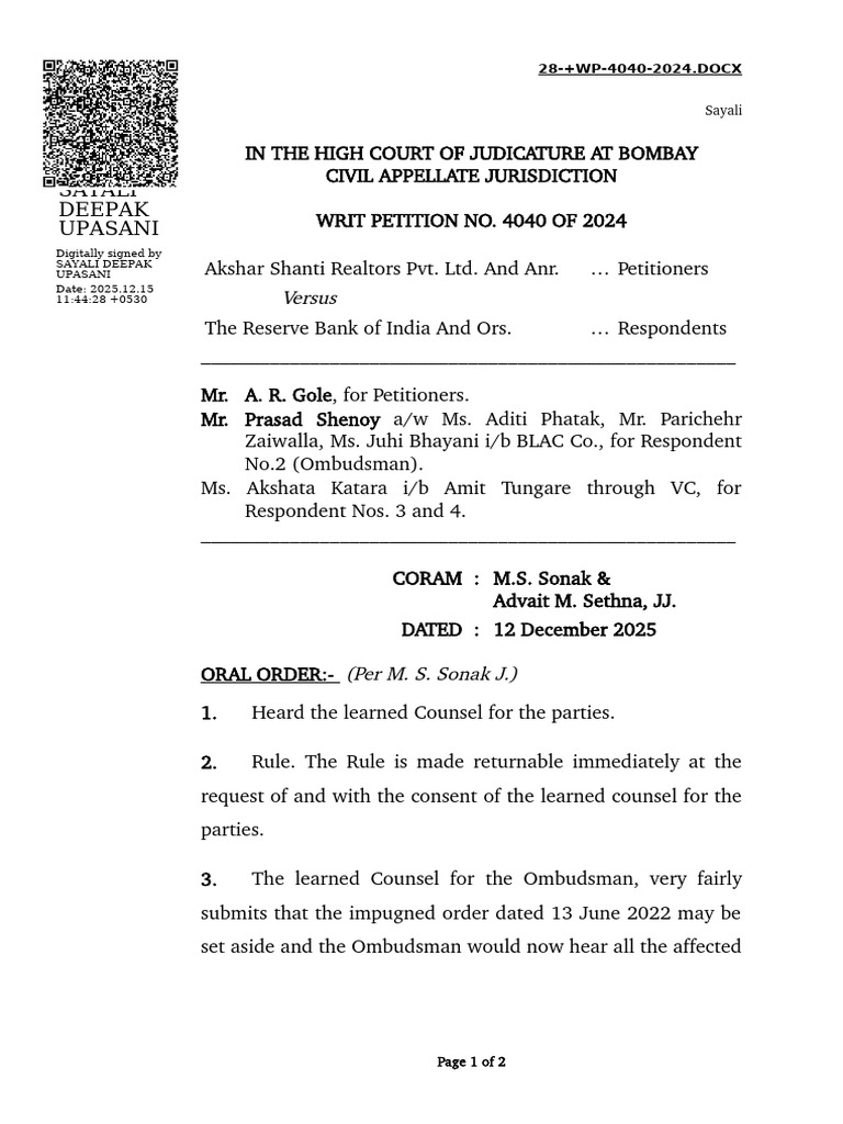 Bombay High Court Writ Petition 4040/2024 | PDF | Judiciaries | Legal ...