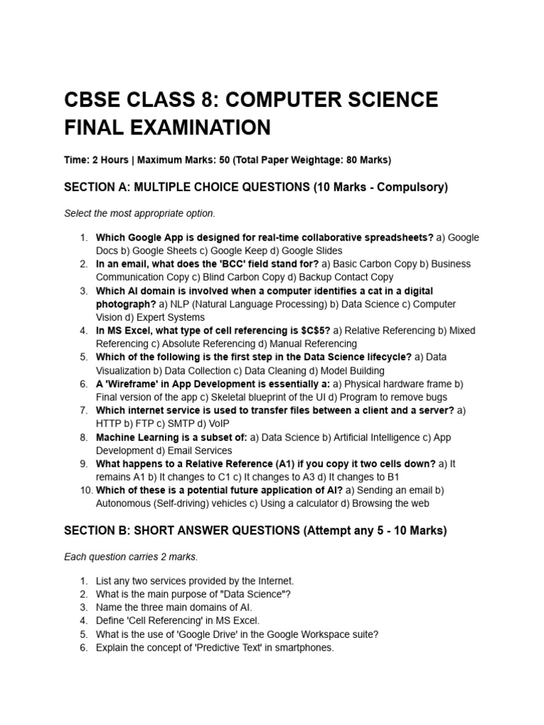 CBSE Class 8 Computer Science Exam Guide | PDF | Artificial ...