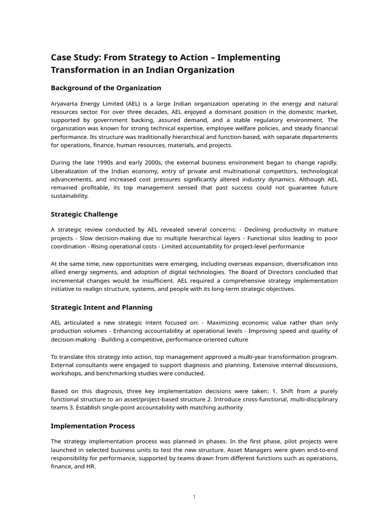 AEL Transformation Strategy Case Study | PDF | Leadership | Market ...