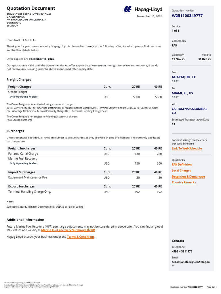 Quotation w251100349777 Ecgye Usmia | PDF | Cargo | Freight Transport