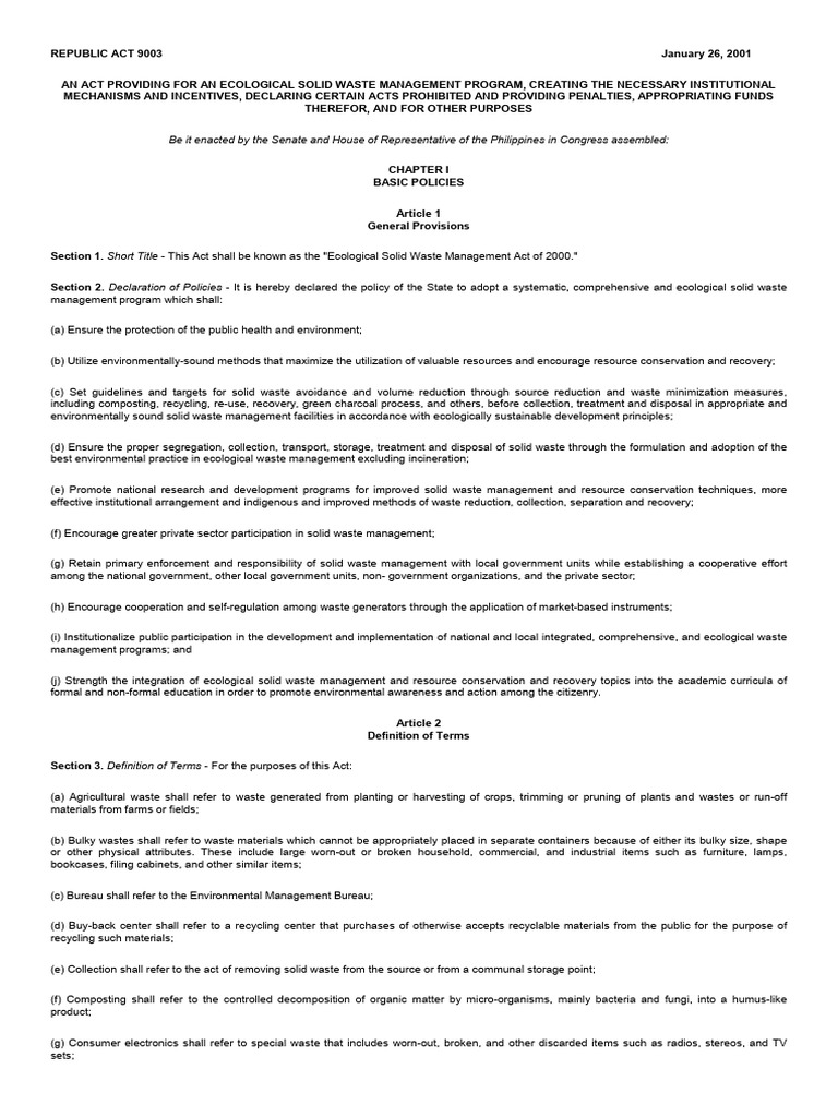 Ra 9003 | PDF | Waste Management | Waste