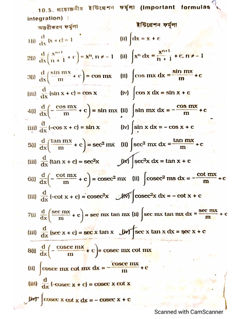 Some Integral Formulas and Indefinite Int. | PDF