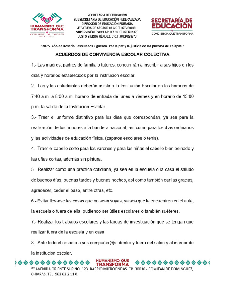 Acuerdos de Convivencia Escolar 2025 | PDF | Escuelas