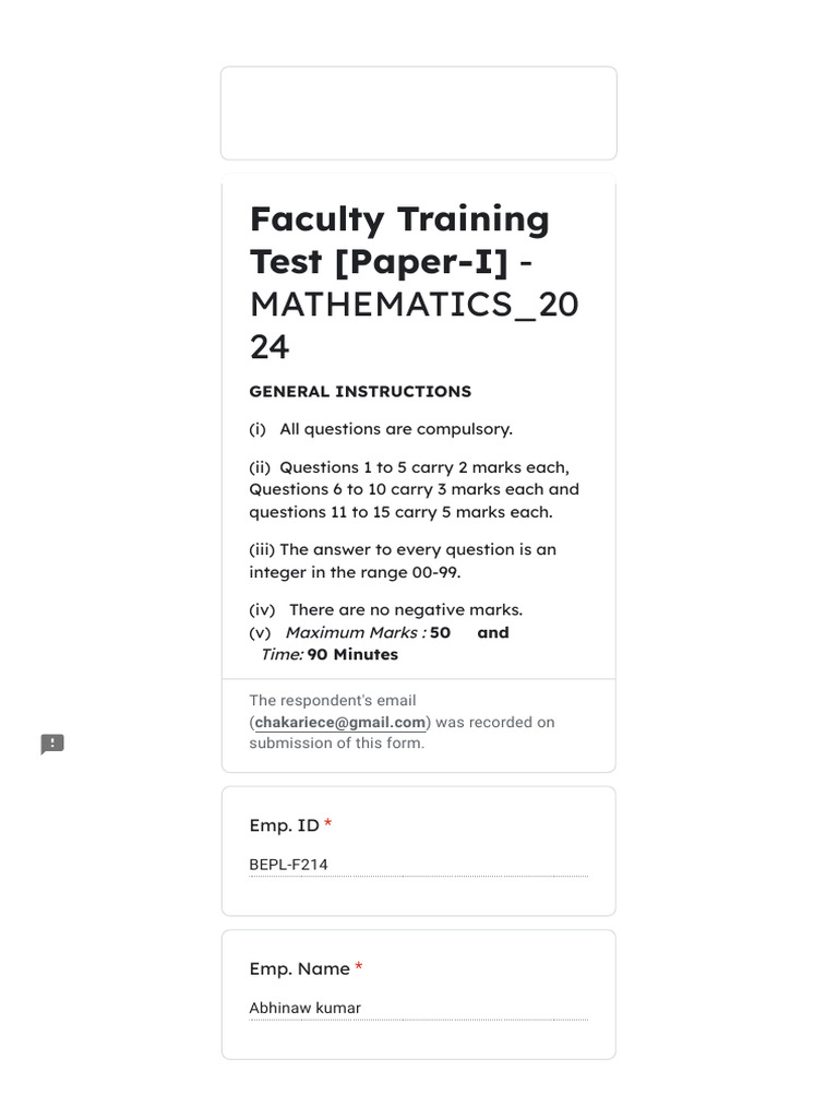 Mathematics Test Paper Instructions | PDF
