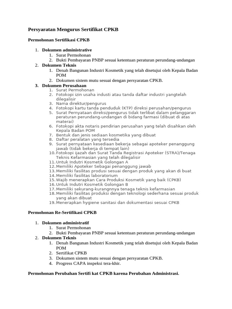 Persyaratan Sertifikat CPKB | PDF