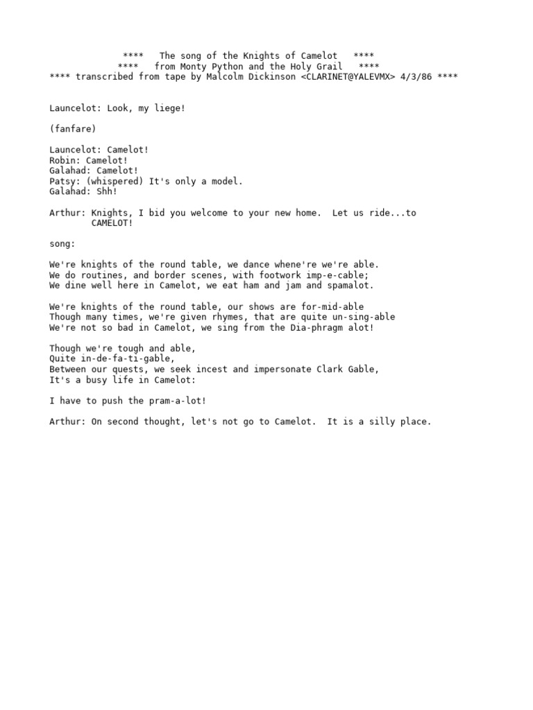 MontyPython Script Camelot[1] | PDF
