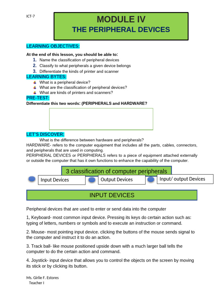 Understanding Peripheral Devices in ICT | PDF | Headphones | Printer ...