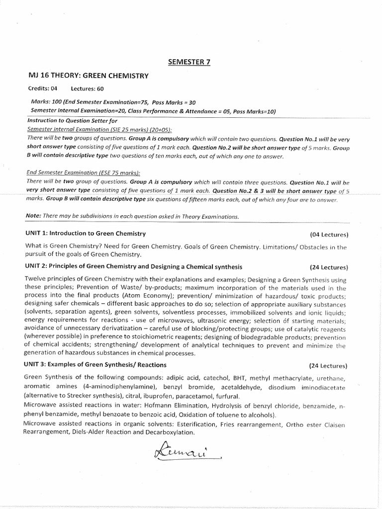 Syllabus 7th Sem Chemistry | PDF