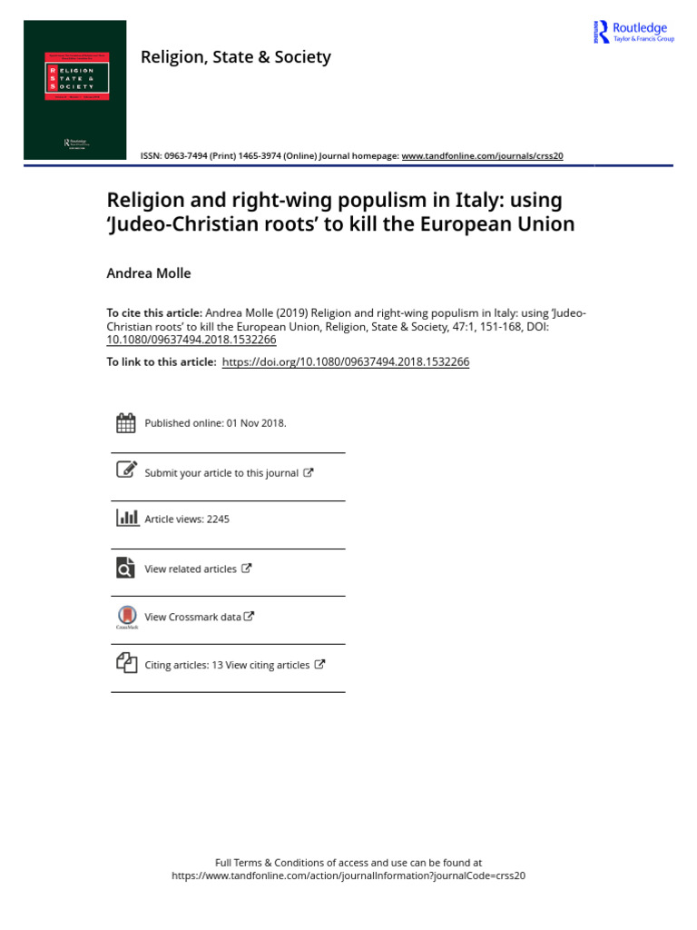 Religion and Right-wing Populism in Italy Using Judeo-C | PDF ...