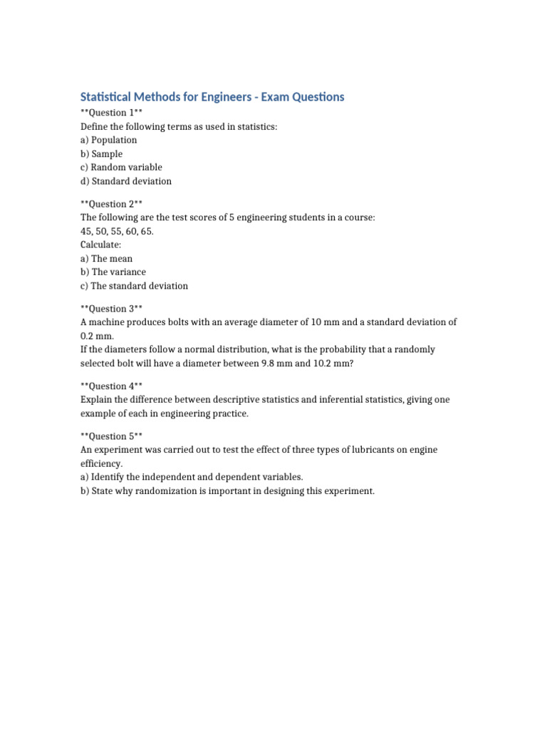 Engineering Exam Questions on Statistics | PDF