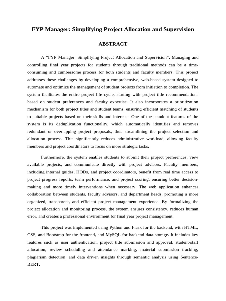 FYP Manager - Abstract | PDF