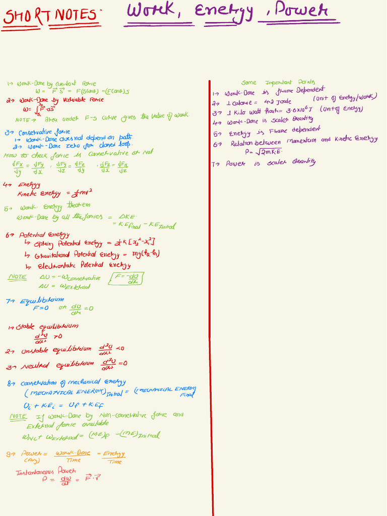Short Notes 42 | PDF | Force | Potential Energy