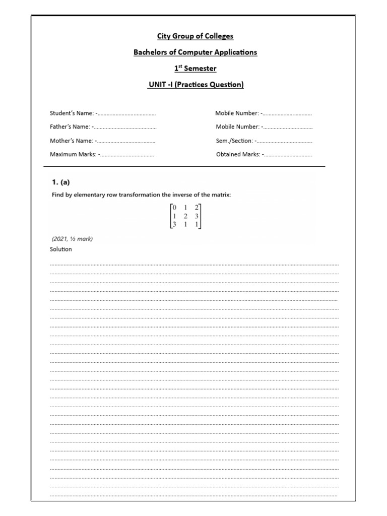 BCA 1st Semester Practice Questions | PDF
