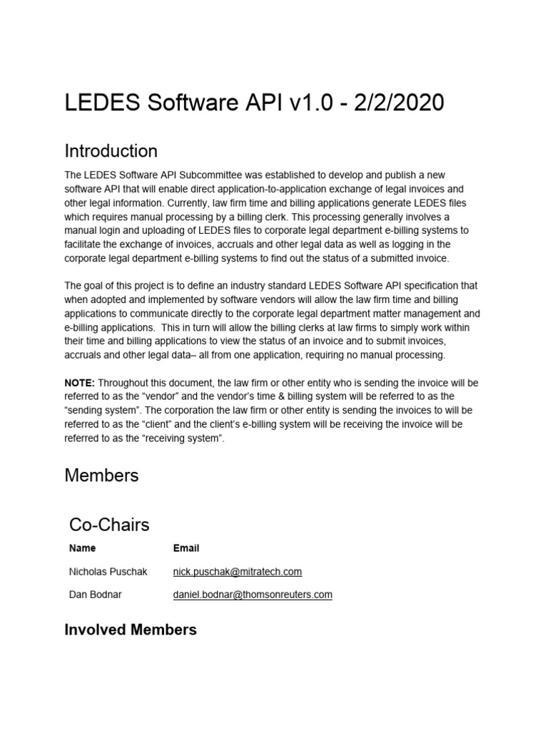 LEDES-Software-API-v1.0 | PDF | Web Service | Transport Layer Security