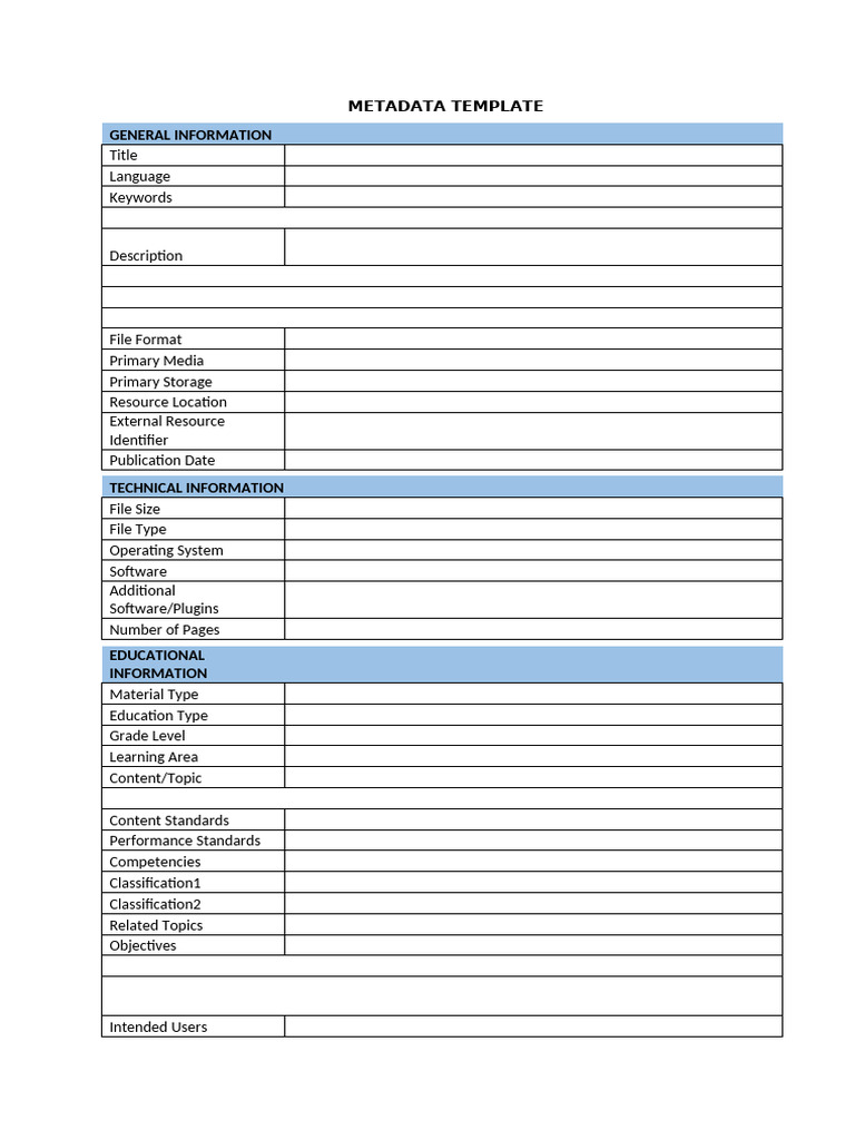 Comprehensive Metadata Template Guide | PDF
