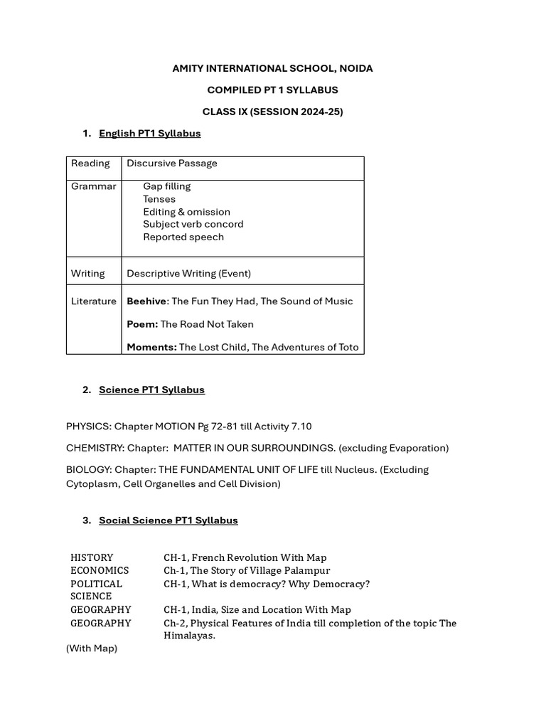 Class IX PT1 Syllabus 2024-25 | PDF | Linguistic Morphology | Linguistics