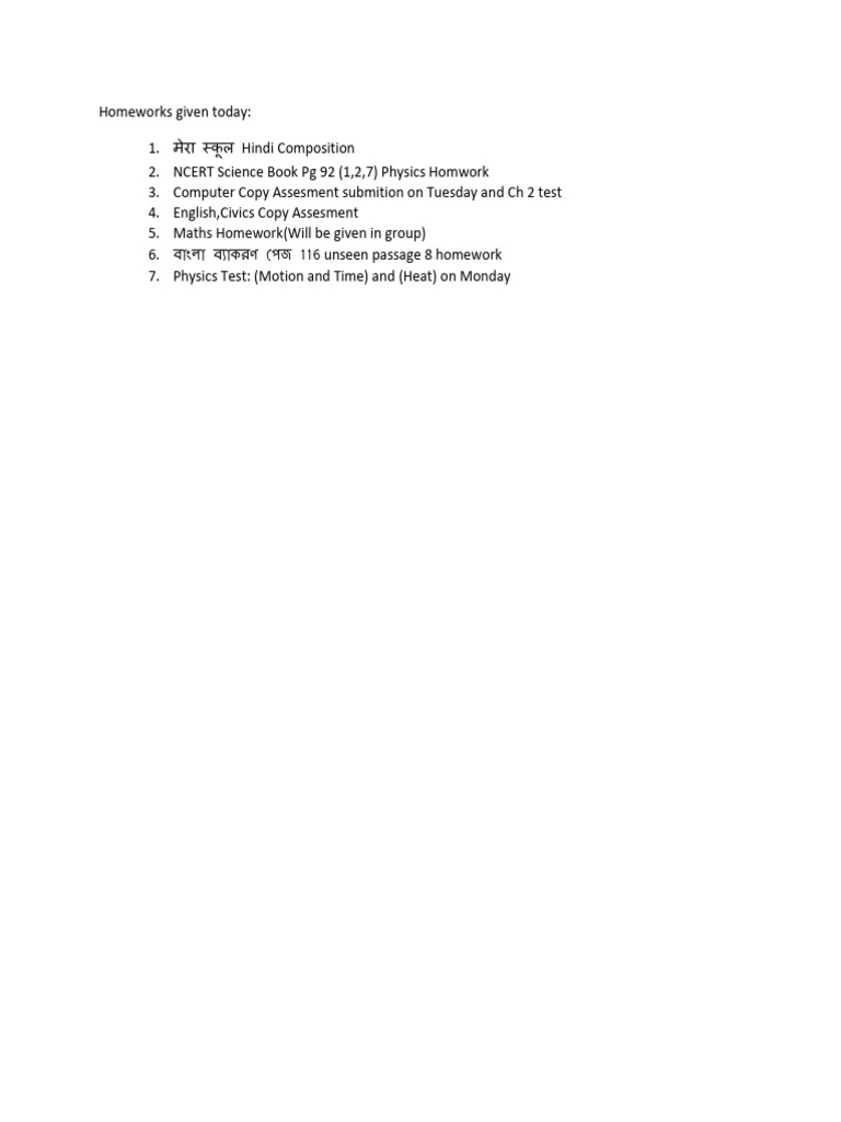 Homework for Today | PDF